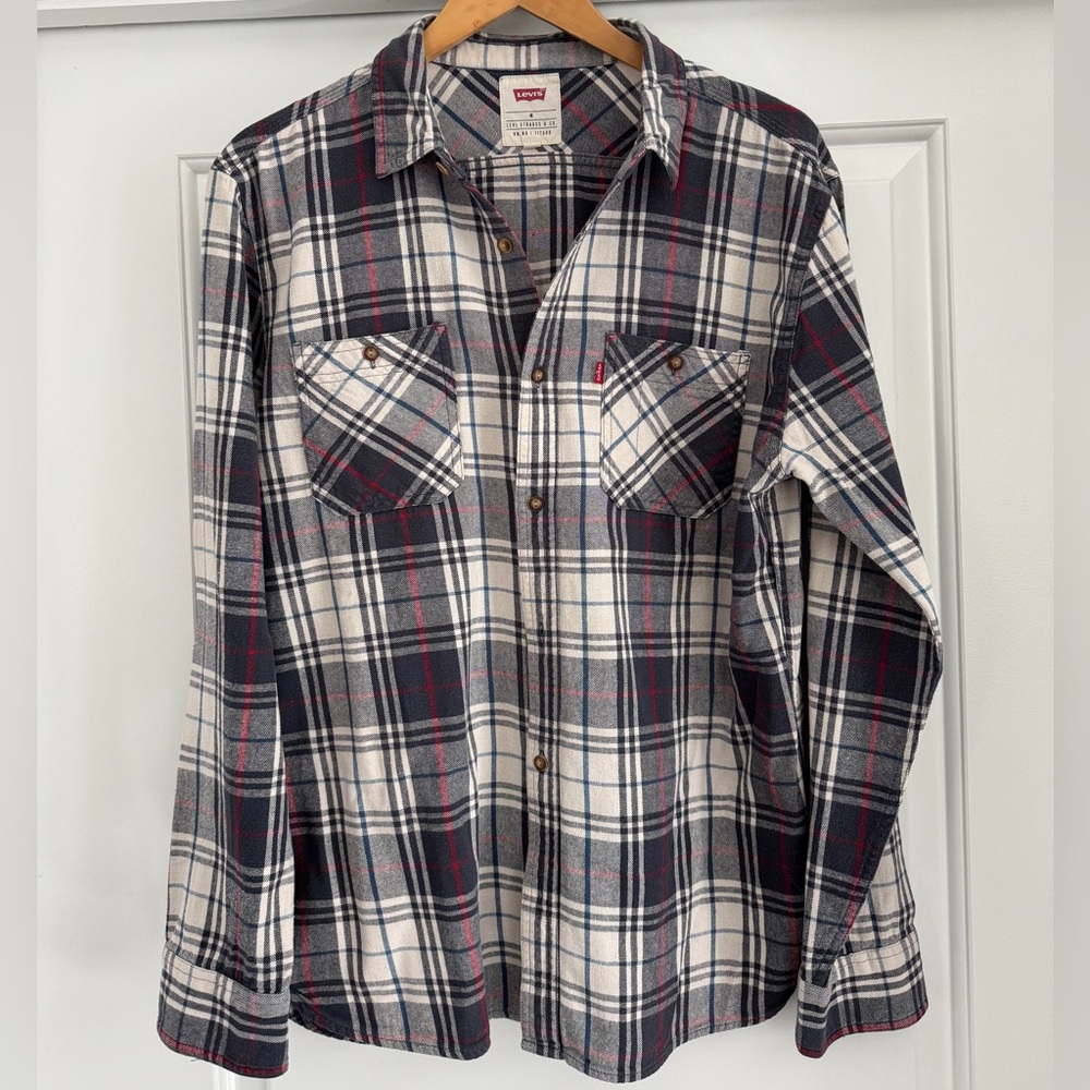 Levi's Men's Casual Plaid Shirt - Black, White, and Red